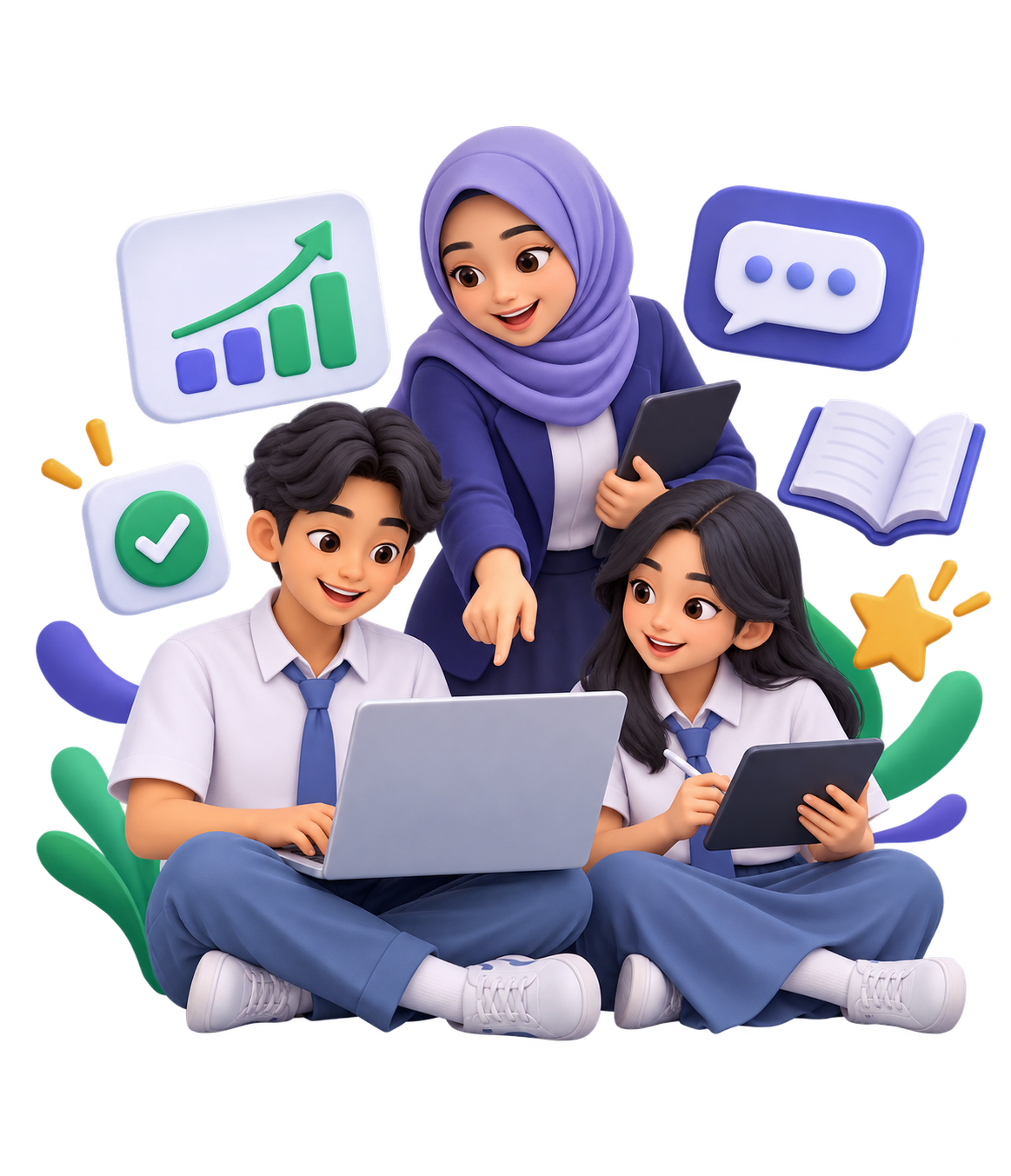 Guru dan siswa berkolaborasi menggunakan perangkat pembelajaran digital